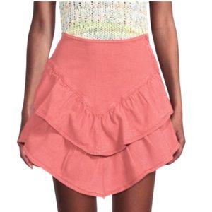 NWT MOTHER Red Ruffle Asymmetric Mini Denim Skirt- Sz 12 US